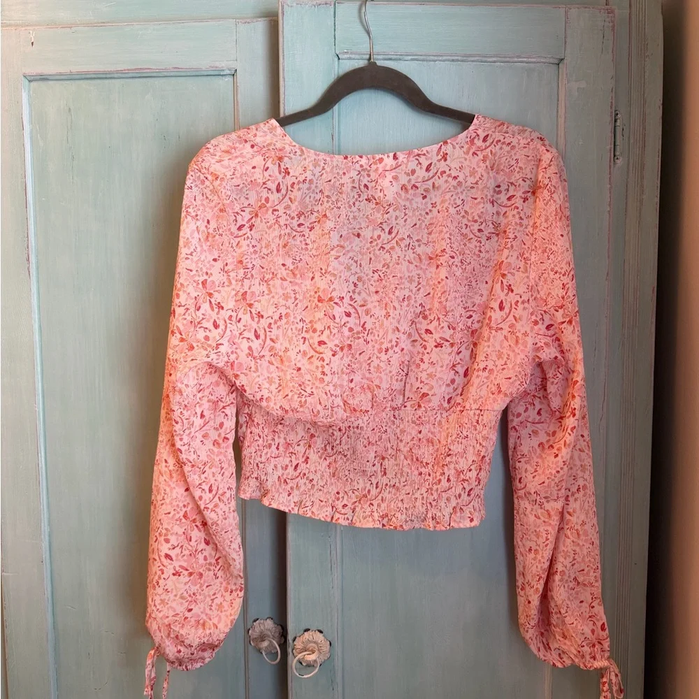 Pink Floral V-Neck Long Sleeve Top - H&M